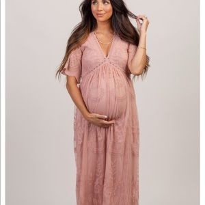 Pink Blush Maternity Lace Overlay Dress